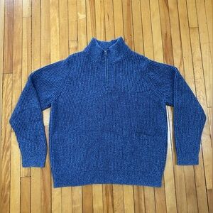 L.L. Bean Men’s Heathered Blue 1/4 Zip Organic Cotton Knit Sweater, Size Large
